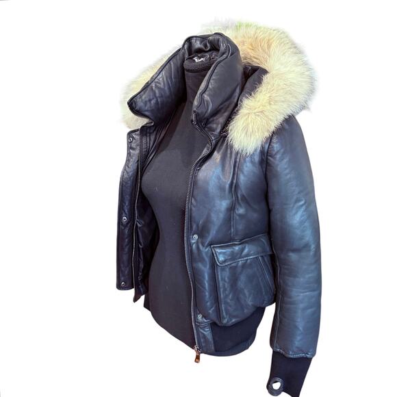 Mackage XS Designer Down Fill Annie Glam Leather Puffer Jacket w/ Fur Hood $1050 - Picture 2 of 16
